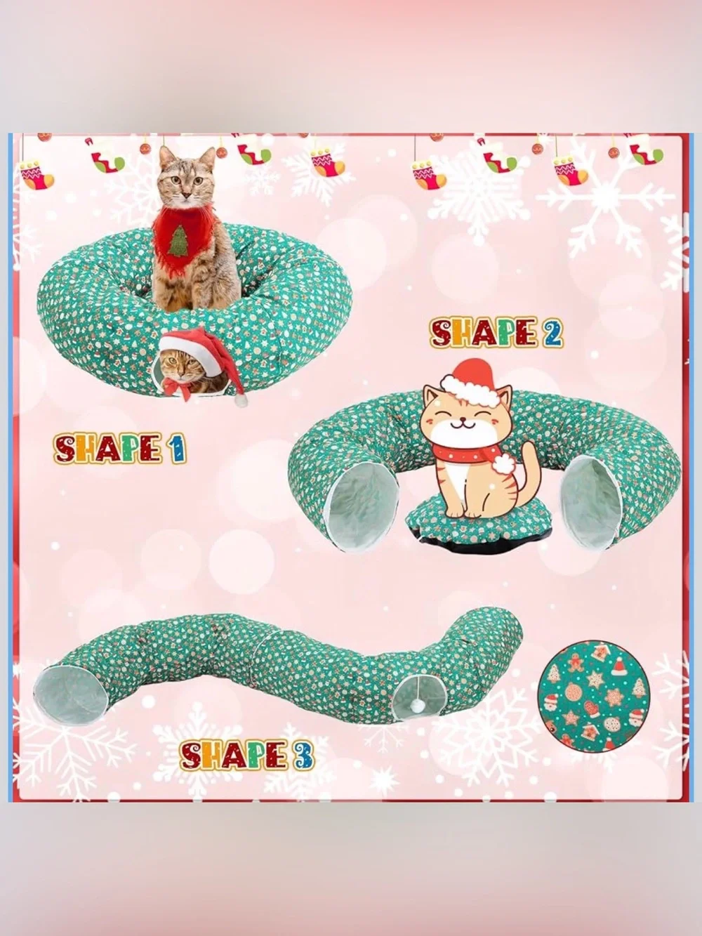 Amazon Green Holiday-Pattern Cat Bed – Plush Multi-Shape Lounger
